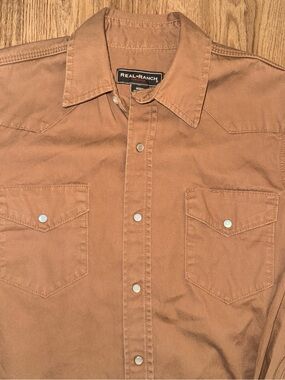 Real Ranch Workwear Western Heavy Canvas Pearl Snap Work Shirt Mens Med 🔥